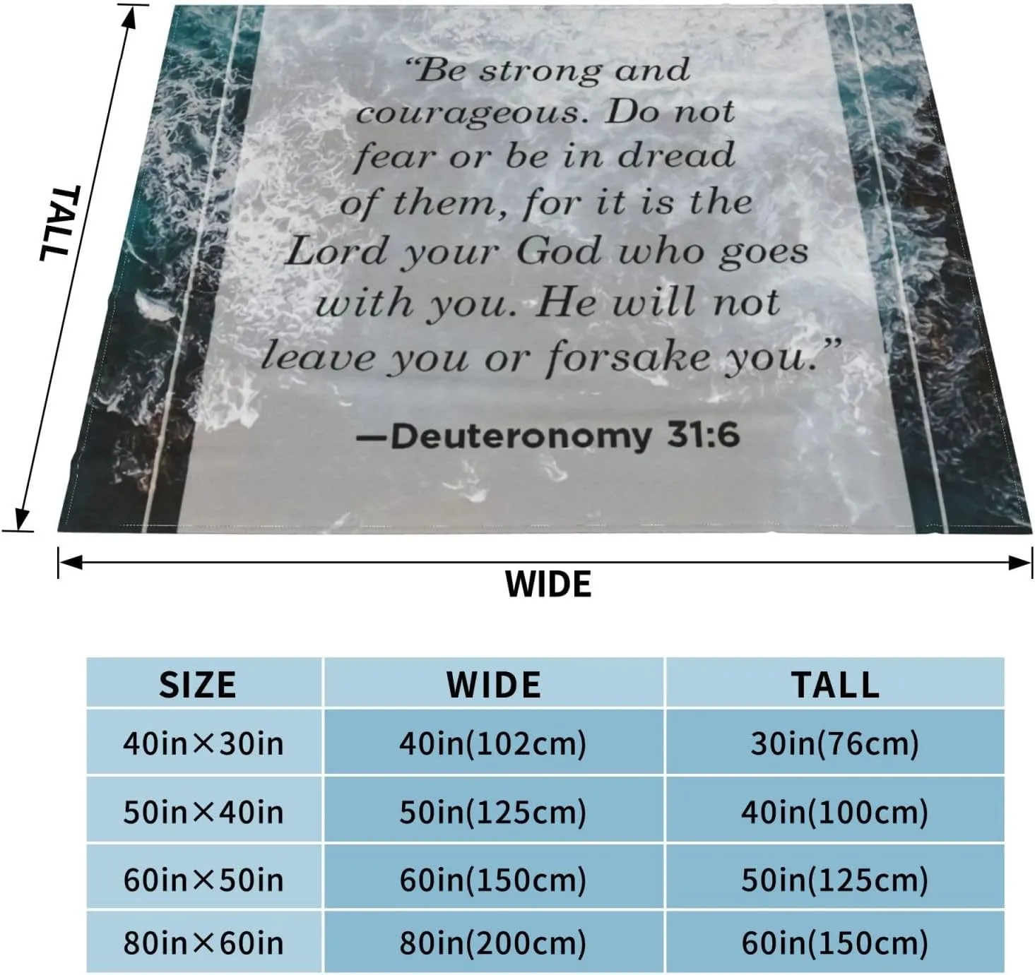 Deuteronomy 31 ：6 60"X50" Flannel Blanket - 100% Soft Polyester, Lightweight and Warm, Suitable for Families, Camping, Travel