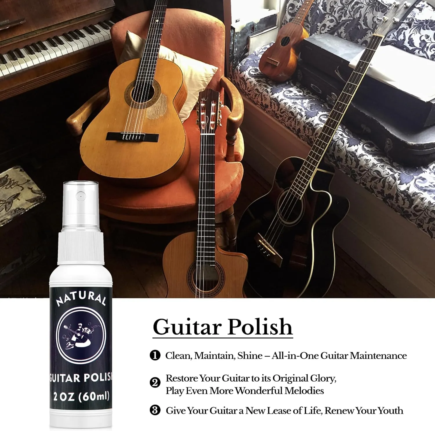 Deviser Guitar Cleaning,All IN ONE Kit,fretboard Lemon oil,Polish,Guitar String-cleaner,Guitar string winder,Cleaning cloth for guitar cleaning and maintenance