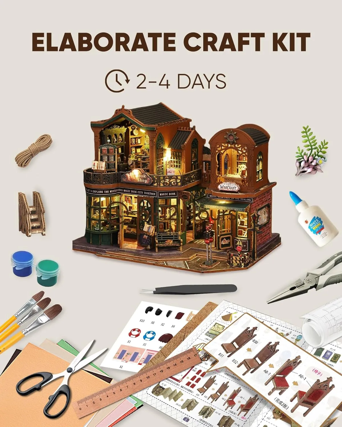 DIY Miniature House Kit, Mayberry Street Miniatures, Magic House Miniature kit, Model Building Craft Diorama Kit, Ideal Gifts for Birthday Easter Christmas(Magic Book Shop)