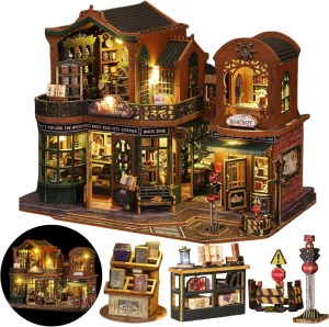 DIY Miniature House Kit, Mayberry Street Miniatures, Magic House Miniature kit, Model Building Craft Diorama Kit, Ideal Gifts for Birthday Easter Christmas(Magic Book Shop)