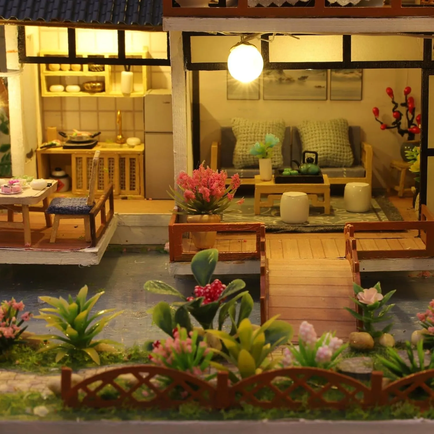 DIY Miniature House Kit, Tiny House Kit with LED & Music Movement, DIY Wooden Dollhouse Miniature Kit for Adults Teen, Wooden Crafts Dollhouse Kit