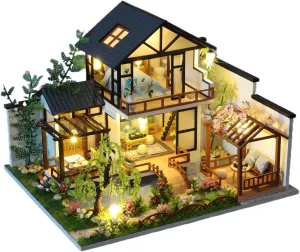 DIY Miniature House Kit, Tiny House Kit with LED & Music Movement, DIY Wooden Dollhouse Miniature Kit for Adults Teen, Wooden Crafts Dollhouse Kit