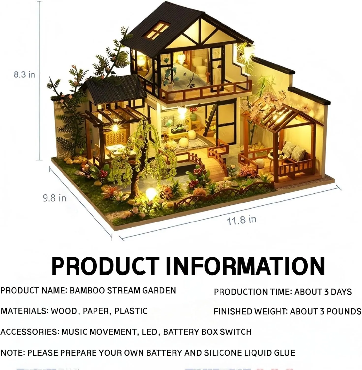 DIY Miniature House Kit, Tiny House Kit with LED & Music Movement, DIY Wooden Dollhouse Miniature Kit for Adults Teen, Wooden Crafts Dollhouse Kit