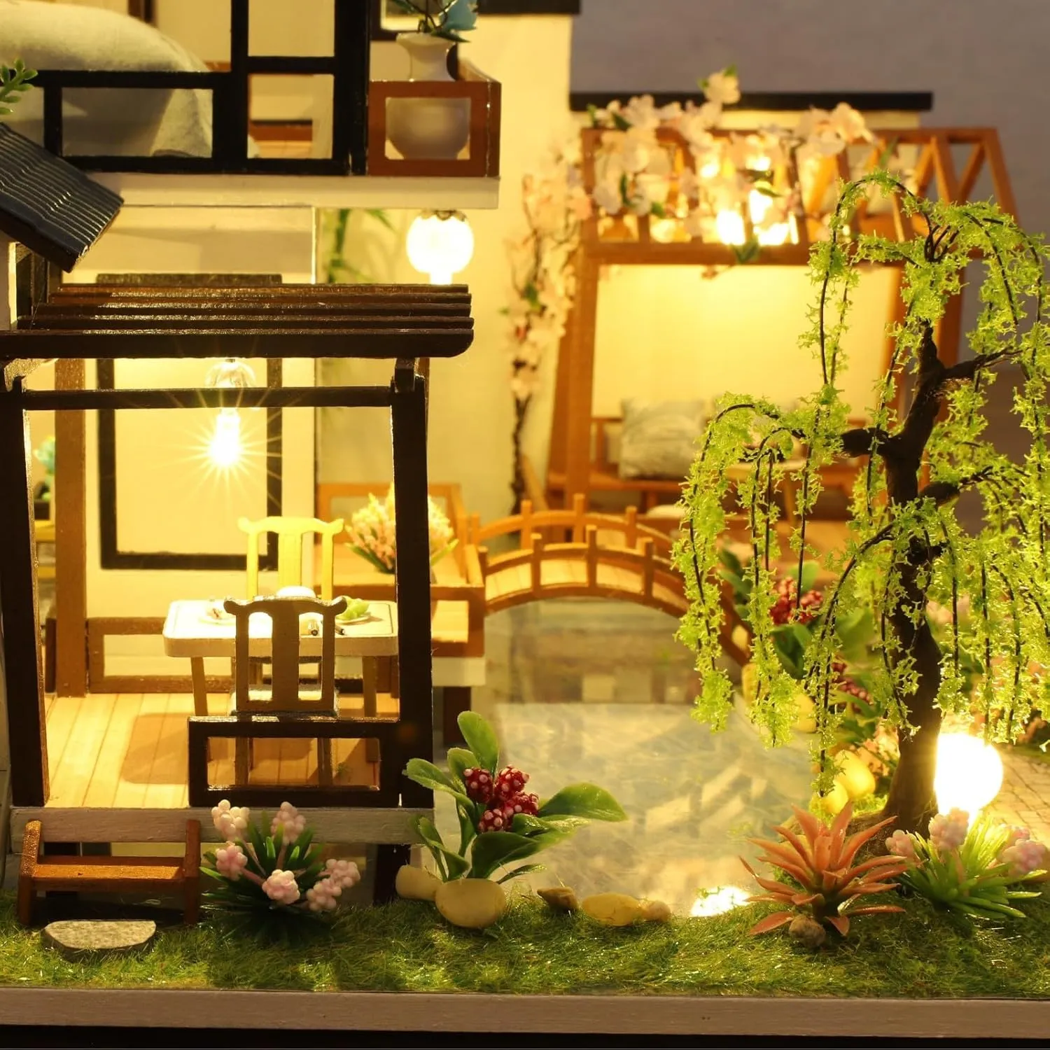 DIY Miniature House Kit, Tiny House Kit with LED & Music Movement, DIY Wooden Dollhouse Miniature Kit for Adults Teen, Wooden Crafts Dollhouse Kit