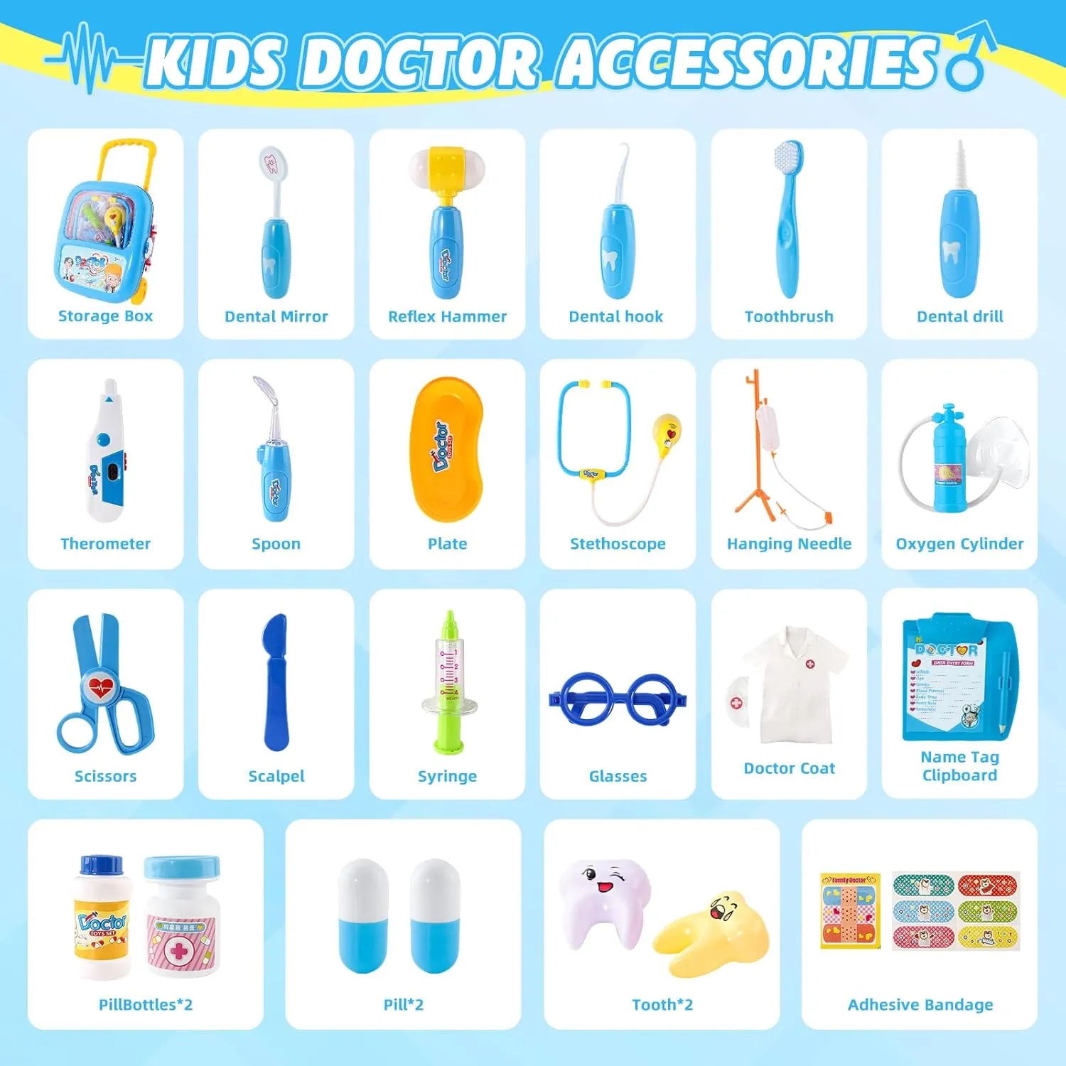Doctor Kit for Kids Aged 3 4 5, Pretend Doctor Playset for Toddlers ， Costume and Stethoscope, Role Play Medical Toy for Girls Boys（White）