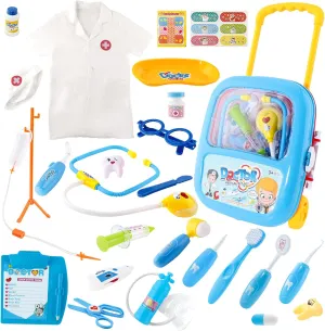 Doctor Kit for Kids Aged 3 4 5, Pretend Doctor Playset for Toddlers ， Costume and Stethoscope, Role Play Medical Toy for Girls Boys（White）