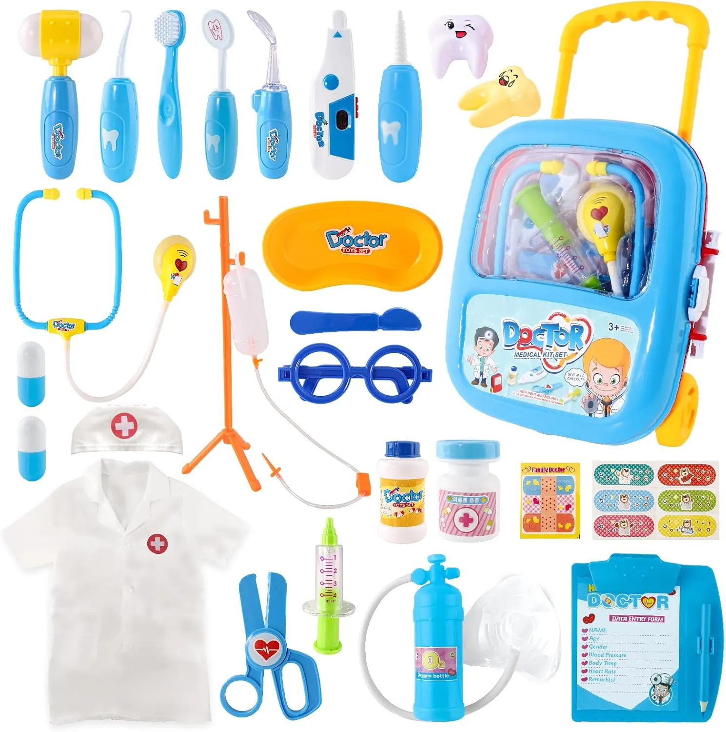 Doctor Kit for Kids Aged 3 4 5, Pretend Doctor Playset for Toddlers ， Costume and Stethoscope, Role Play Medical Toy for Girls Boys（White）