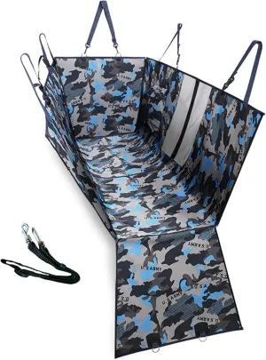 Dog Car Seat for Back &Trunk & Passengers Seat, Dog Hammock for Rear Seat with Mesh Window,Dog Bed Nonslip Mat Waterproof Protector for Pet with Belt for Cars Trucks Suvs (CAMO)