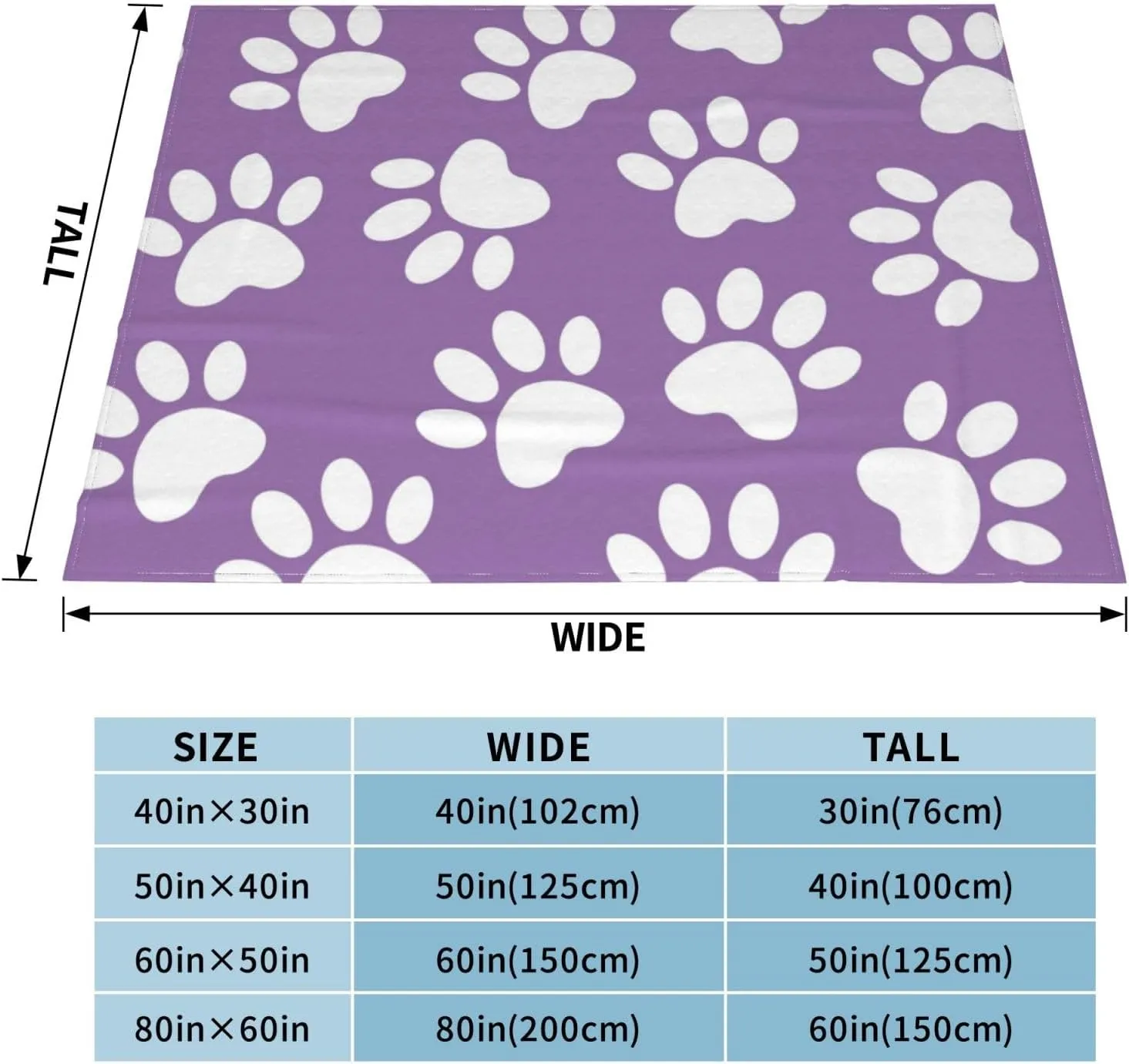 Dog Paw Print Style Purple 60"X50" Flannel Blanket - 100% Soft Polyester, Lightweight and Warm, Suitable for Families, Camping, Travel
