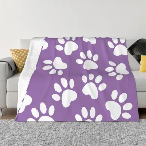 Dog Paw Print Style Purple 60"X50" Flannel Blanket - 100% Soft Polyester, Lightweight and Warm, Suitable for Families, Camping, Travel