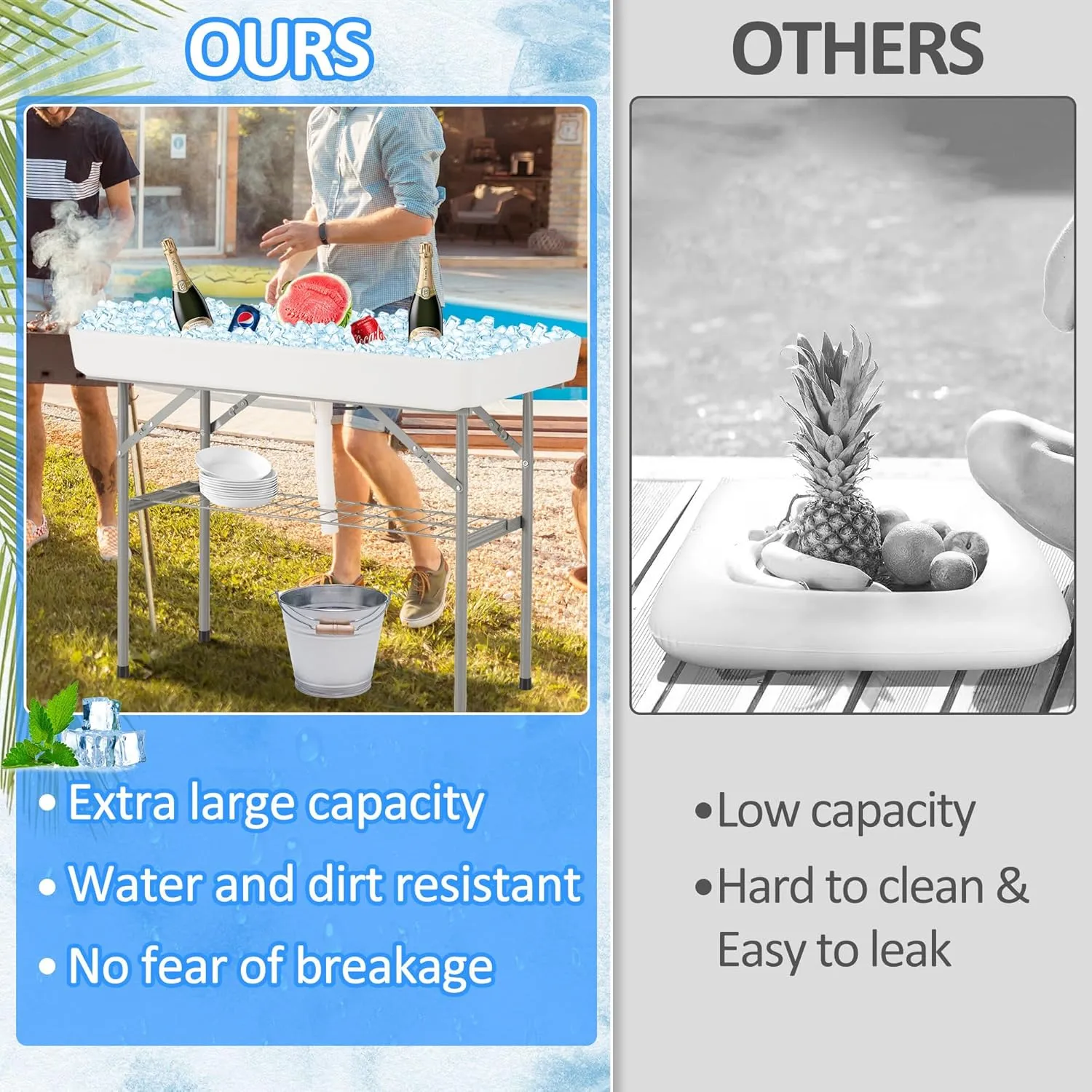 Dragosum Outdoor Ice Cooler Table with Drain, Folding Ice Table with Removable Matching Skirt, Portable Table Coolers 4 Foot for Party BBQ Camping Wedding