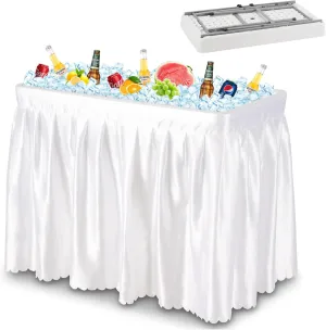 Dragosum Outdoor Ice Cooler Table with Drain, Folding Ice Table with Removable Matching Skirt, Portable Table Coolers 4 Foot for Party BBQ Camping Wedding