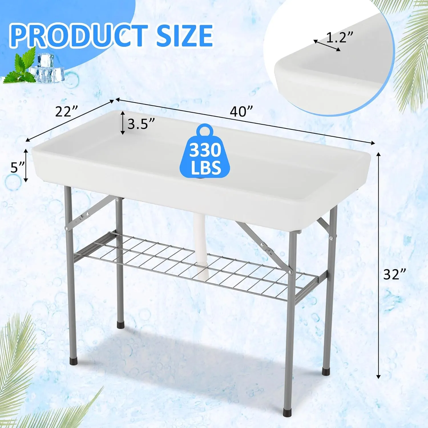 Dragosum Outdoor Ice Cooler Table with Drain, Folding Ice Table with Removable Matching Skirt, Portable Table Coolers 4 Foot for Party BBQ Camping Wedding
