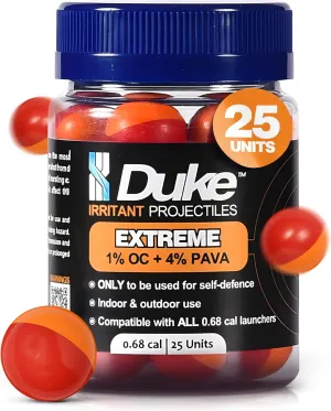 Duke Extreme Non-Lethal 68 Caliber Projectiles OC Spray Balls, Pepper Spray Self Defense Balls, Pepper Spray Balls, 68 Caliber Self Defense Balls, Non Lethal Ammo (1% OC 4% PAVA - 25 Count)