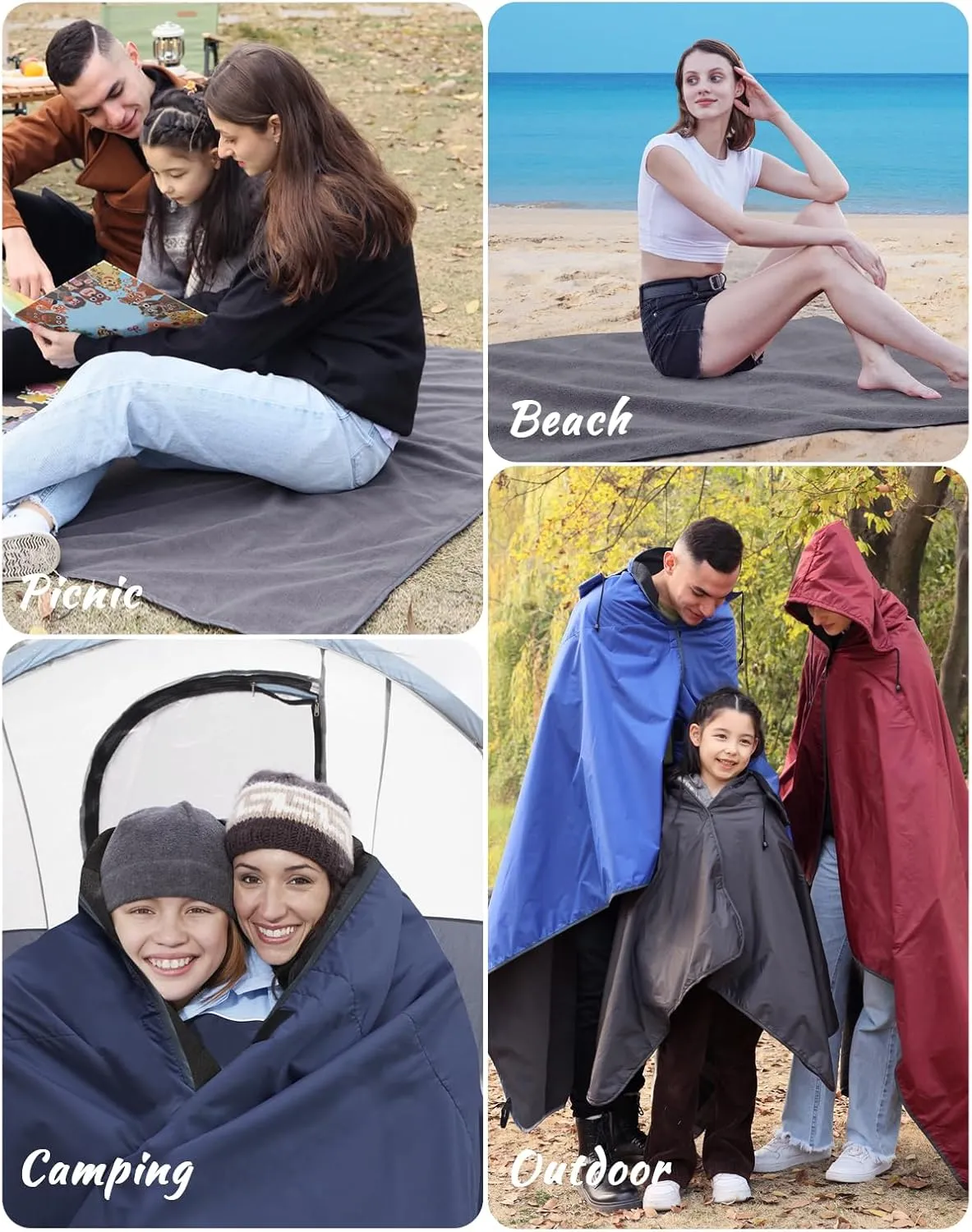 DUKUSEEK Camping Blankets for Cold Weather, Waterproof Blankets for Adult, Large (79x56), Portable, Wearable, Warm for Outdoor Camping, Picnic, Stadium, Sports, Beach, Concerts, Car, Dogs, Travel…