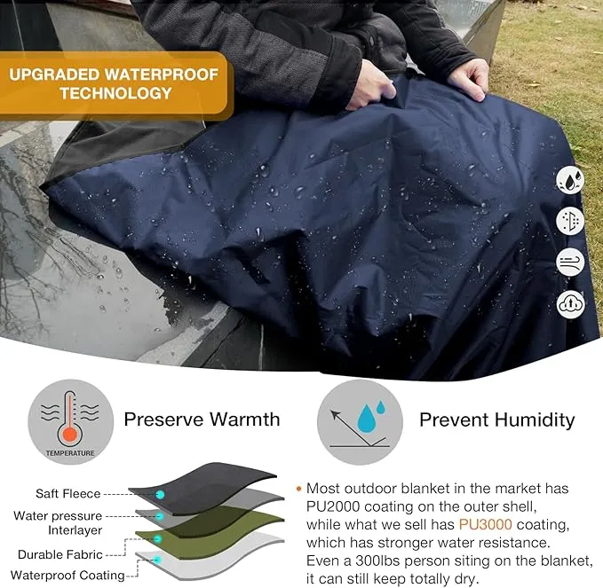 DUKUSEEK Large Waterproof Stadium Blanket for Cold Weather, Soft Warm Fleece Camping Blanket Windproof for Outdoor Sporting Events, Football Games,Navy Blue,79"x 59"