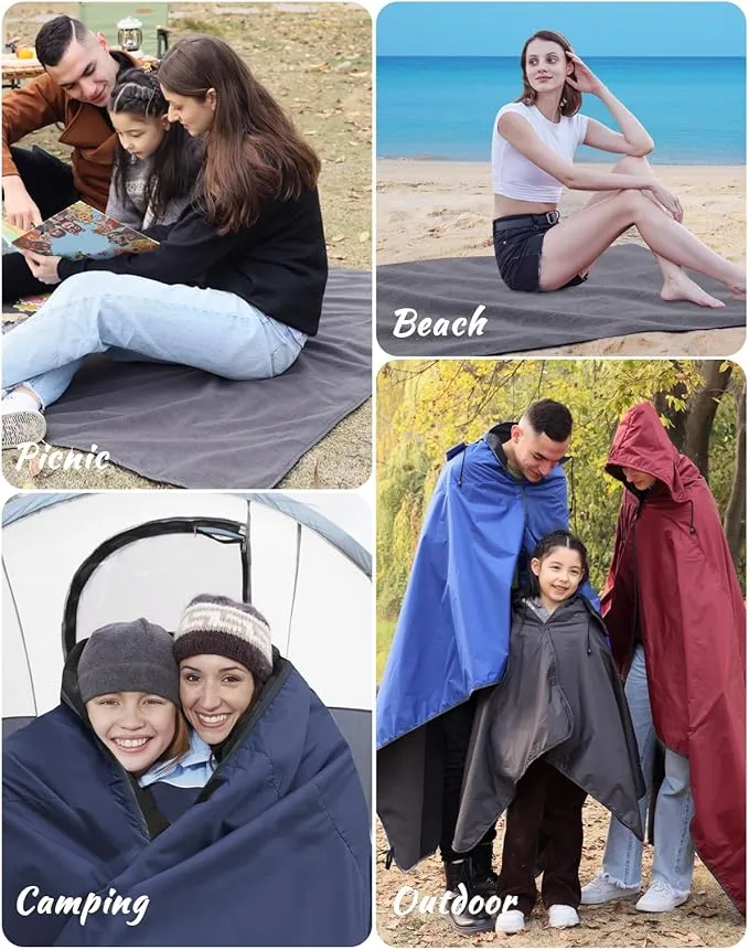 DUKUSEEK Large Waterproof Stadium Blanket for Cold Weather, Soft Warm Fleece Camping Blanket Windproof for Outdoor Sporting Events, Football Games,Navy Blue,79"x 59"
