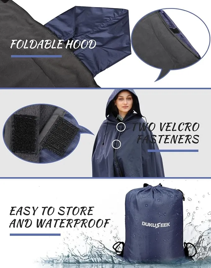 DUKUSEEK Large Waterproof Stadium Blanket for Cold Weather, Soft Warm Fleece Camping Blanket Windproof for Outdoor Sporting Events, Football Games,Navy Blue,79"x 59"