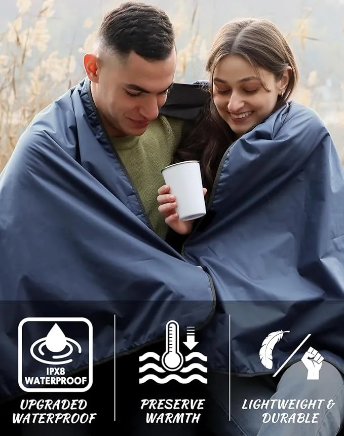 DUKUSEEK Large Waterproof Stadium Blanket for Cold Weather, Soft Warm Fleece Camping Blanket Windproof for Outdoor Sporting Events, Football Games,Navy Blue,79"x 59"