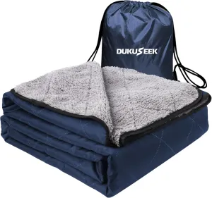 DUKUSEEK Outdoors Waterproof Throw Blanket with Hood, 79”x 59” Sherpa Fleece Stadium Windproof Blankets for Boat, Traveling, Camping, Football, Dogs, Outdoor Sporting Events-Machine Washable