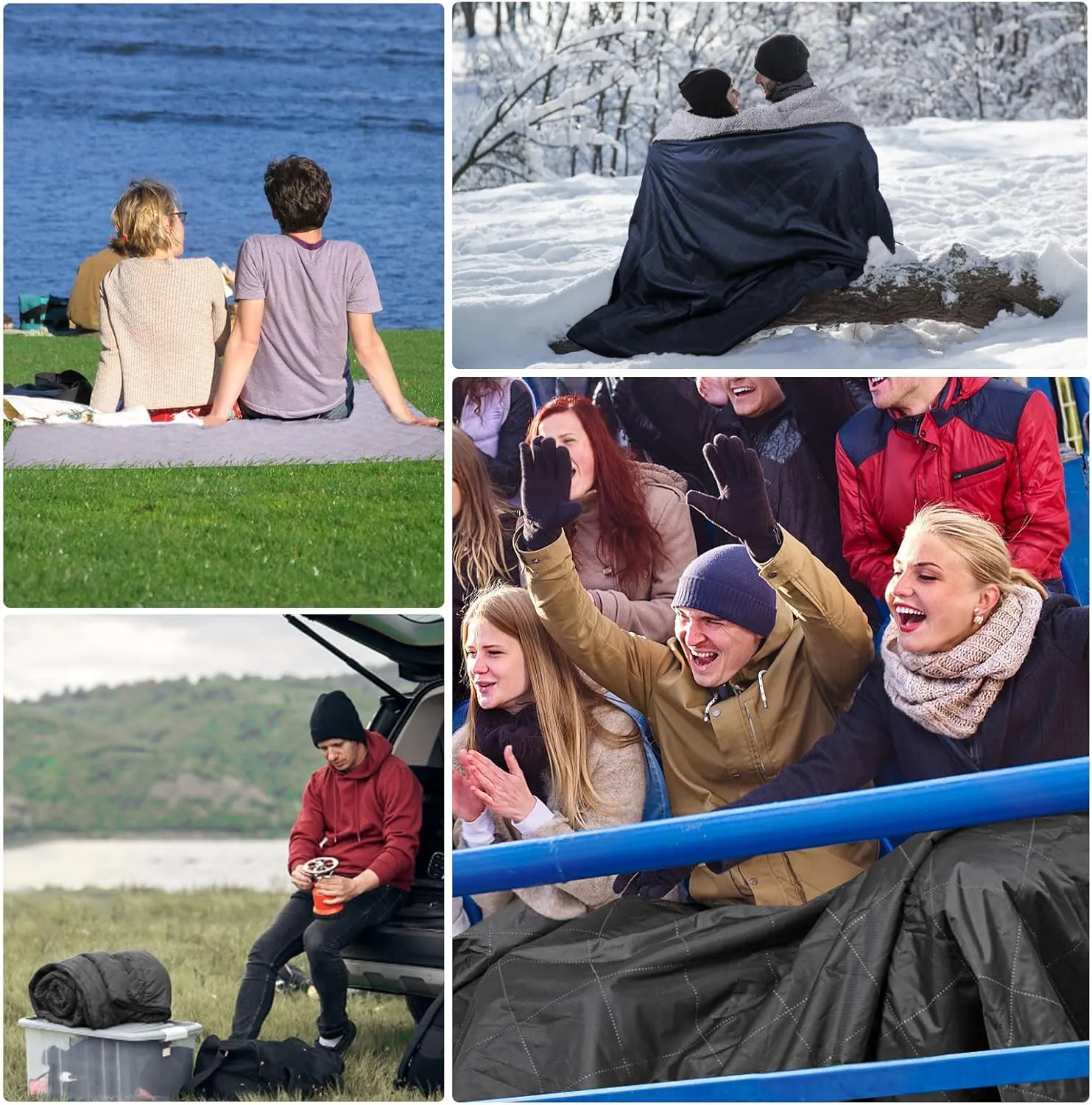 DUKUSEEK Outdoors Waterproof Throw Blanket with Hood, 79”x 59” Sherpa Fleece Stadium Windproof Blankets for Boat, Traveling, Camping, Football, Dogs, Outdoor Sporting Events-Machine Washable