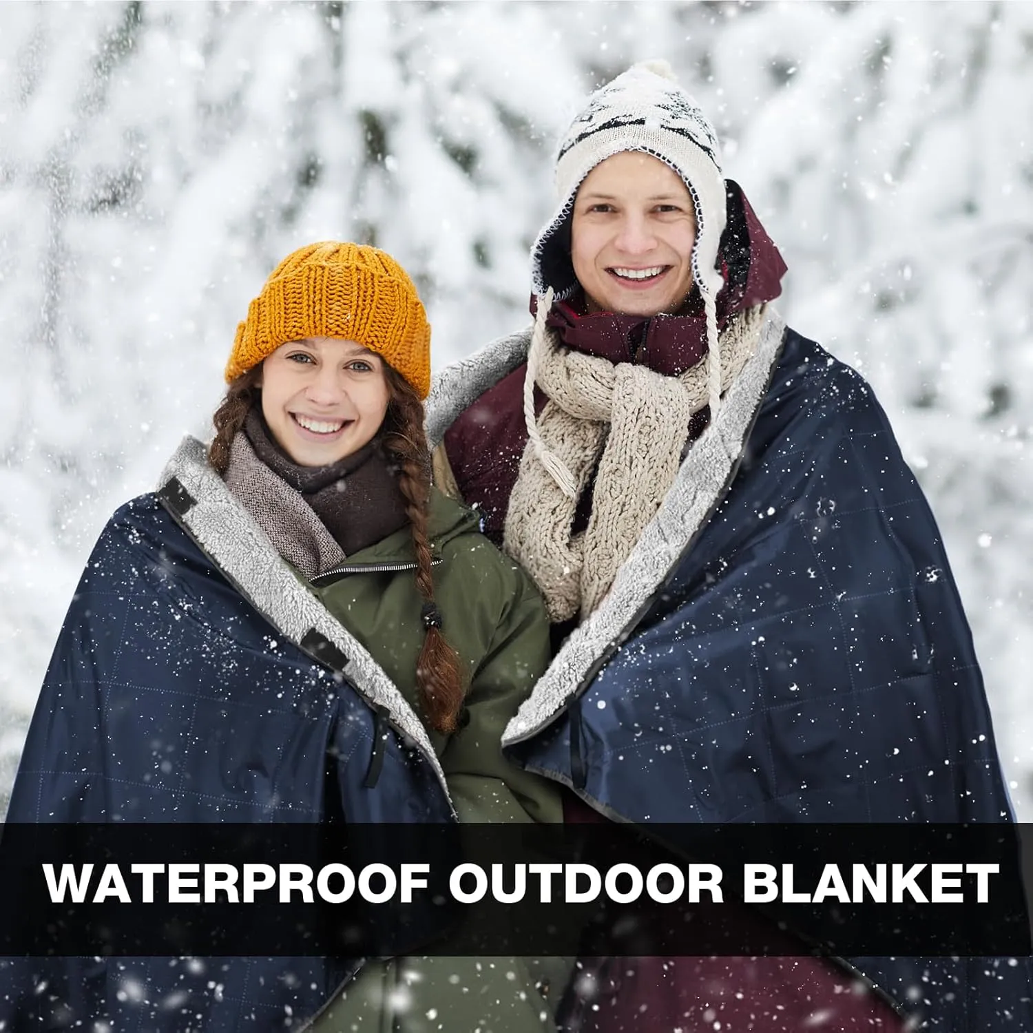 DUKUSEEK Outdoors Waterproof Throw Blanket with Hood, 79”x 59” Sherpa Fleece Stadium Windproof Blankets for Boat, Traveling, Camping, Football, Dogs, Outdoor Sporting Events-Machine Washable