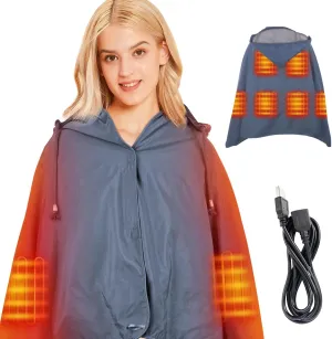 DUKUSEEK Waterproof Heated Blanket, 5V Electric Outdoor Fleece Blanket with Hood, Windproof Stadium Mat for Camping, Picnic, Sports, Football, Concerts, 57'' x 36'',Grey NO Battery NO Charger