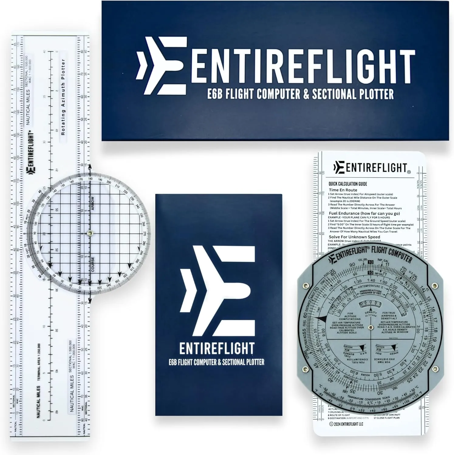 E6B Flight Computer, Aviation Plotter, & Manual Box Set - Essential Pilot Accessories And Aviation Tools For Your Flight Bag - Use With IFR VFR Sectional Charts - Premium Aviation Tools