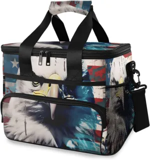 Eagle America Vintage Blue Star Flag Cooler Bag Insulated Cooler Soft Sided Cooler 24 Can Portable Picnic Bag Large Leakproof Lunch Bag Box for Beach Grocery Camping Travel Car Men Women