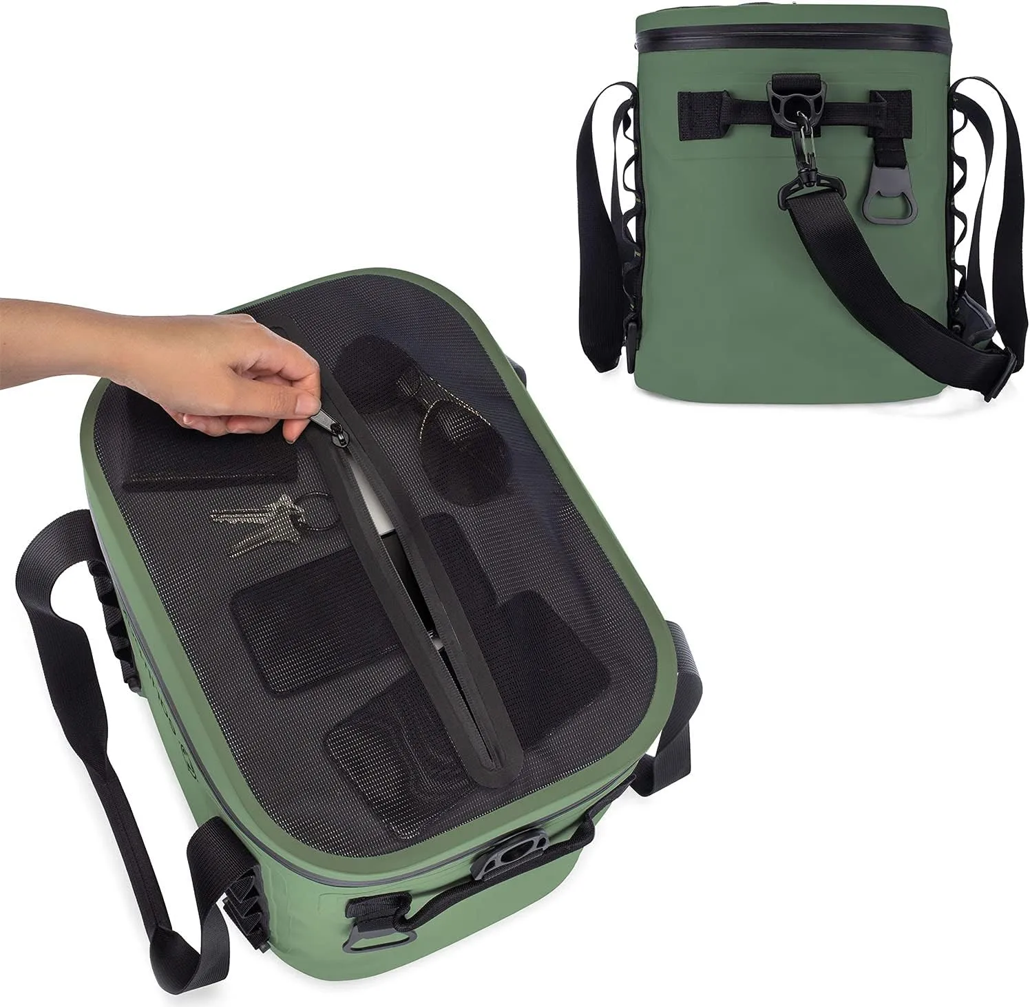 Earth Pak Heavy Duty Waterproof 20-Can Soft Cooler Bag for Camping, Kayaking, Beach Trips - Mesh Bag Insert Included