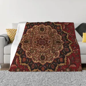 Eastern Accent Vintage Persian Pattern 80"X60" Flannel Blanket - 100% Soft Polyester, Lightweight and Warm, Suitable for Families, Camping, Travel