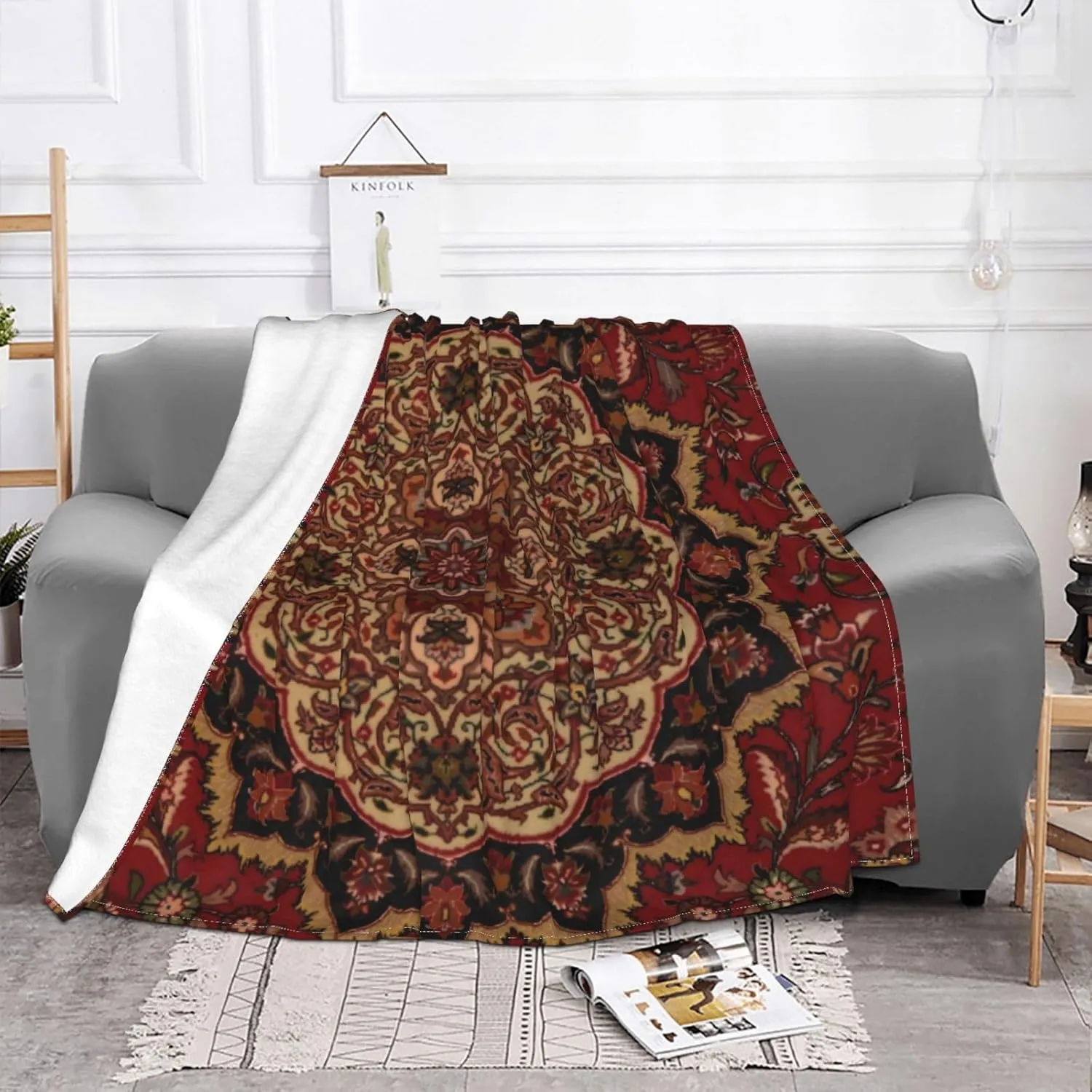 Eastern Accent Vintage Persian Pattern 80"X60" Flannel Blanket - 100% Soft Polyester, Lightweight and Warm, Suitable for Families, Camping, Travel