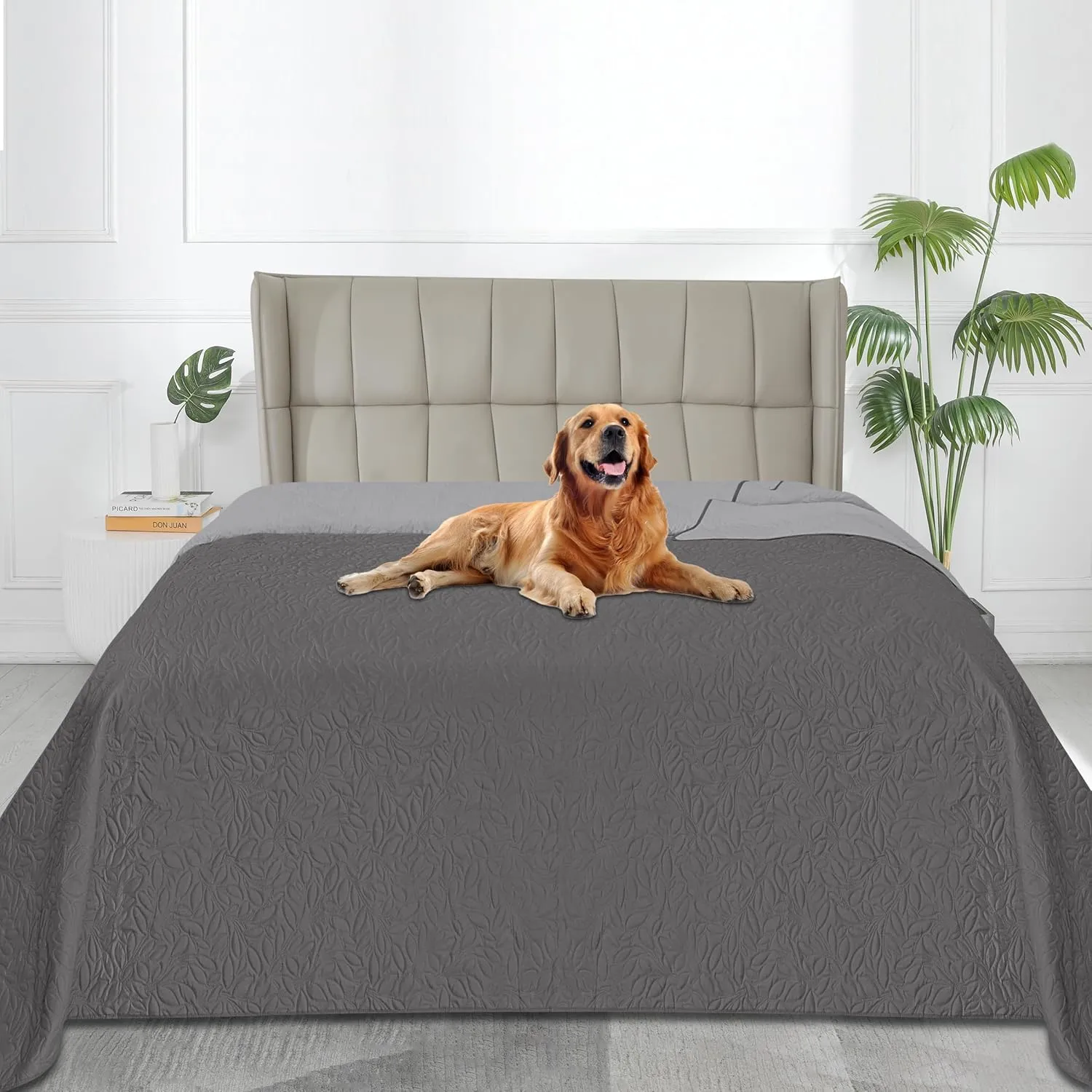 Easy-Going Waterproof Dog Bed Cover Reversible Leak Proof Pet Blanket Replacement Mat for Furniture Washable Couch Cover Sofa Cover for Dogs Cat(82x120 Inch, Gray/Light Gray)