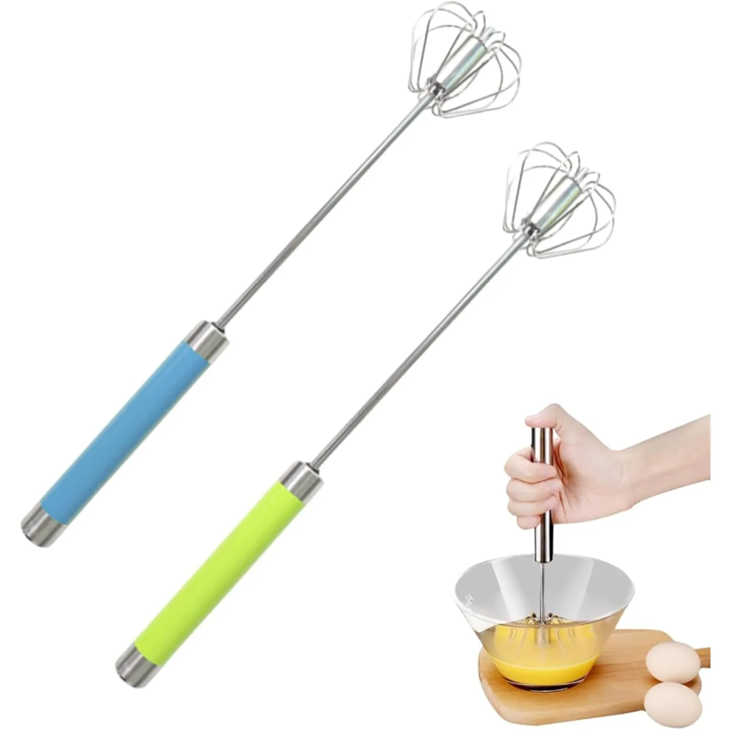 Easy Whisk - Easy Whisk Handheld Mixer, Easy Whisk Stainless Steel Hand Push Egg Beaters, 12 inch Stainless Steel Semi-Automatic Whisk Hand Push Mixer Rotary Whisk for Blending Beating (Red)