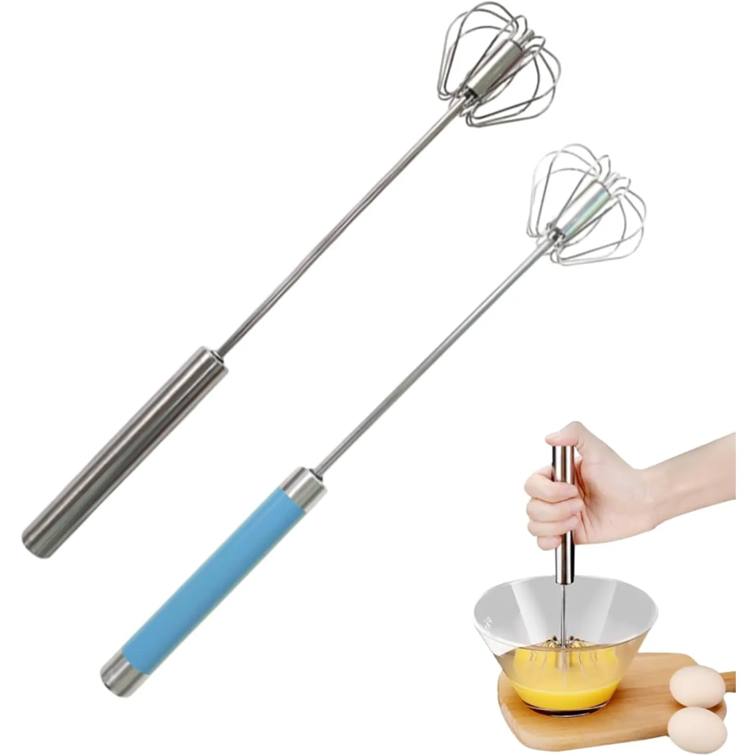 Easy Whisk - Easy Whisk Handheld Mixer, Easy Whisk Stainless Steel Hand Push Egg Beaters, 12 inch Stainless Steel Semi-Automatic Whisk Hand Push Mixer Rotary Whisk for Blending Beating (Red)