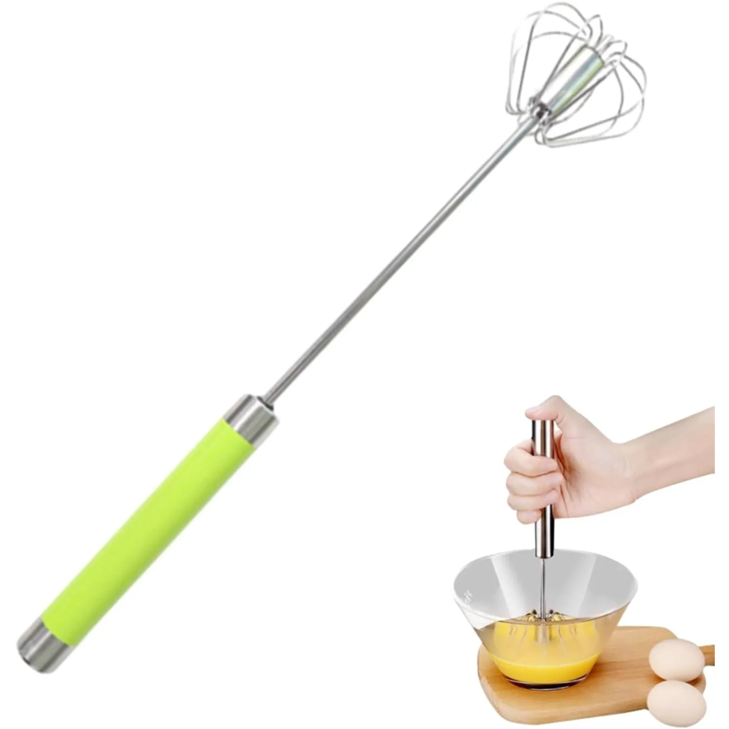 Easy Whisk - Easy Whisk Handheld Mixer, Easy Whisk Stainless Steel Hand Push Egg Beaters, 12 inch Stainless Steel Semi-Automatic Whisk Hand Push Mixer Rotary Whisk for Blending Beating (Red)