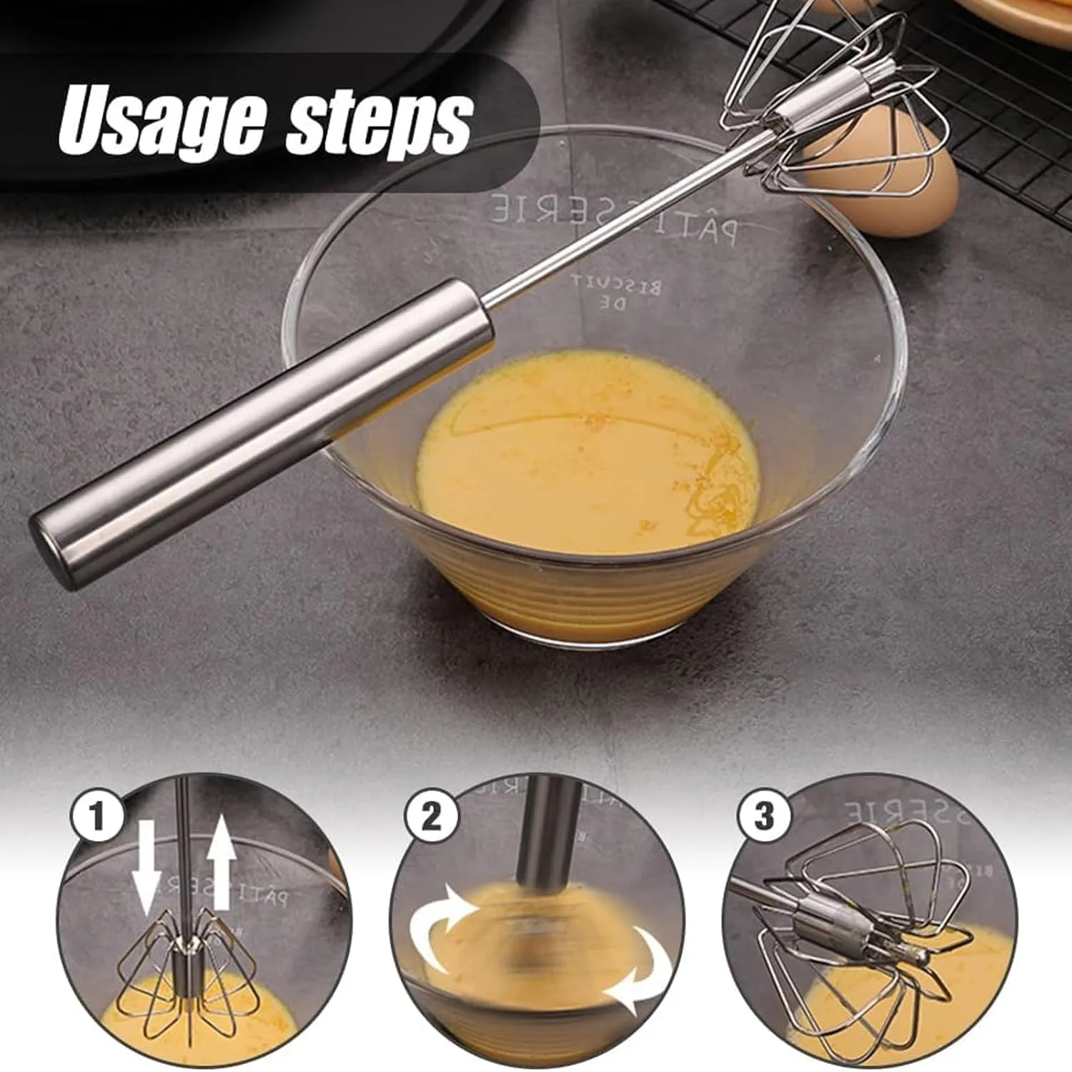 Easy Whisk - Easy Whisk Handheld Mixer, Easy Whisk Stainless Steel Hand Push Egg Beaters, 12 inch Stainless Steel Semi-Automatic Whisk Hand Push Mixer Rotary Whisk for Blending Beating (Red)