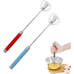 Easy Whisk - Easy Whisk Handheld Mixer, Easy Whisk Stainless Steel Hand Push Egg Beaters, 12 inch Stainless Steel Semi-Automatic Whisk Hand Push Mixer Rotary Whisk for Blending Beating (Red)