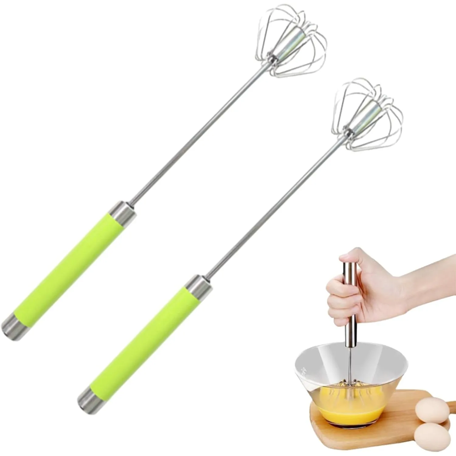 Easy Whisk - Easy Whisk Handheld Mixer, Easy Whisk Stainless Steel Hand Push Egg Beaters, 12 inch Stainless Steel Semi-Automatic Whisk Hand Push Mixer Rotary Whisk for Blending Beating (Red)