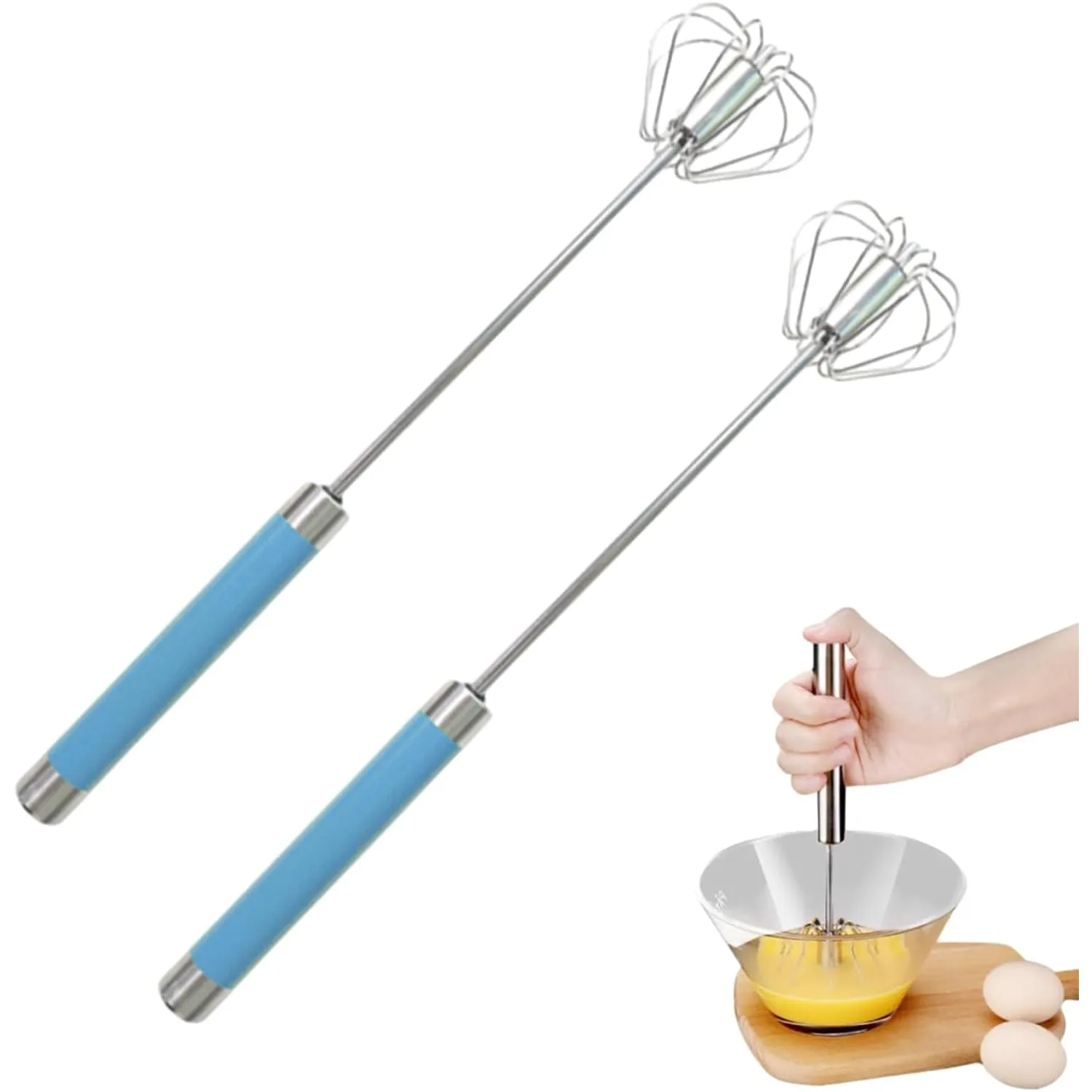 Easy Whisk - Easy Whisk Handheld Mixer, Easy Whisk Stainless Steel Hand Push Egg Beaters, 12 inch Stainless Steel Semi-Automatic Whisk Hand Push Mixer Rotary Whisk for Blending Beating (Red)