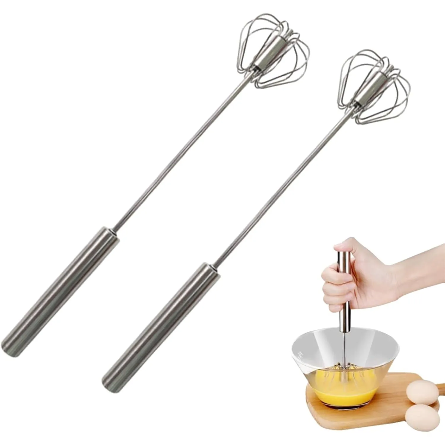 Easy Whisk - Easy Whisk Handheld Mixer, Easy Whisk Stainless Steel Hand Push Egg Beaters, 12 inch Stainless Steel Semi-Automatic Whisk Hand Push Mixer Rotary Whisk for Blending Beating (Red)