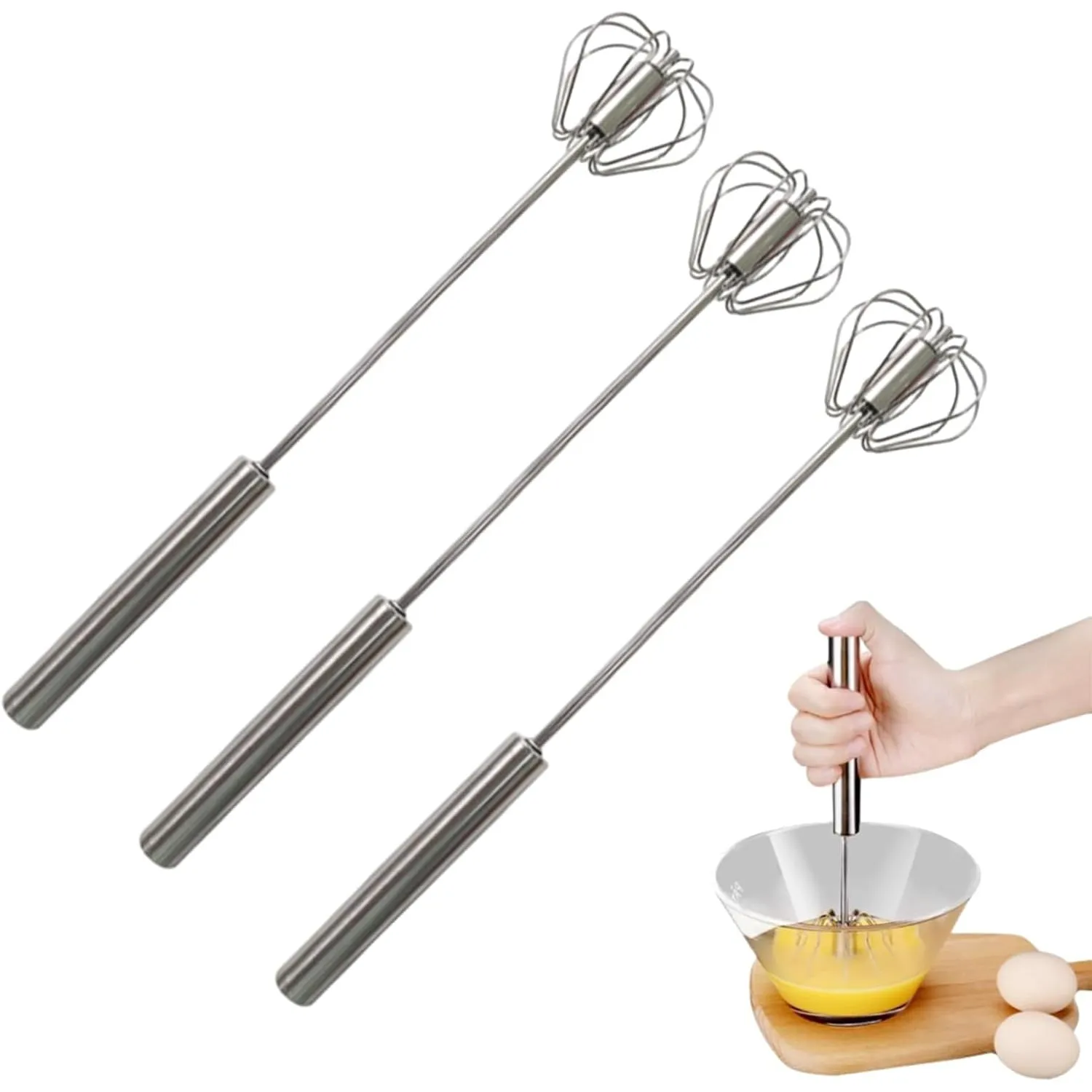 Easy Whisk - Easy Whisk Handheld Mixer, Easy Whisk Stainless Steel Hand Push Egg Beaters, 12 inch Stainless Steel Semi-Automatic Whisk Hand Push Mixer Rotary Whisk for Blending Beating (Red)