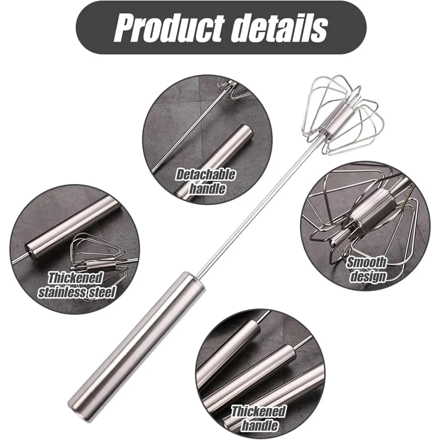 Easy Whisk - Easy Whisk Handheld Mixer, Easy Whisk Stainless Steel Hand Push Egg Beaters, 12 inch Stainless Steel Semi-Automatic Whisk Hand Push Mixer Rotary Whisk for Blending Beating (Red)