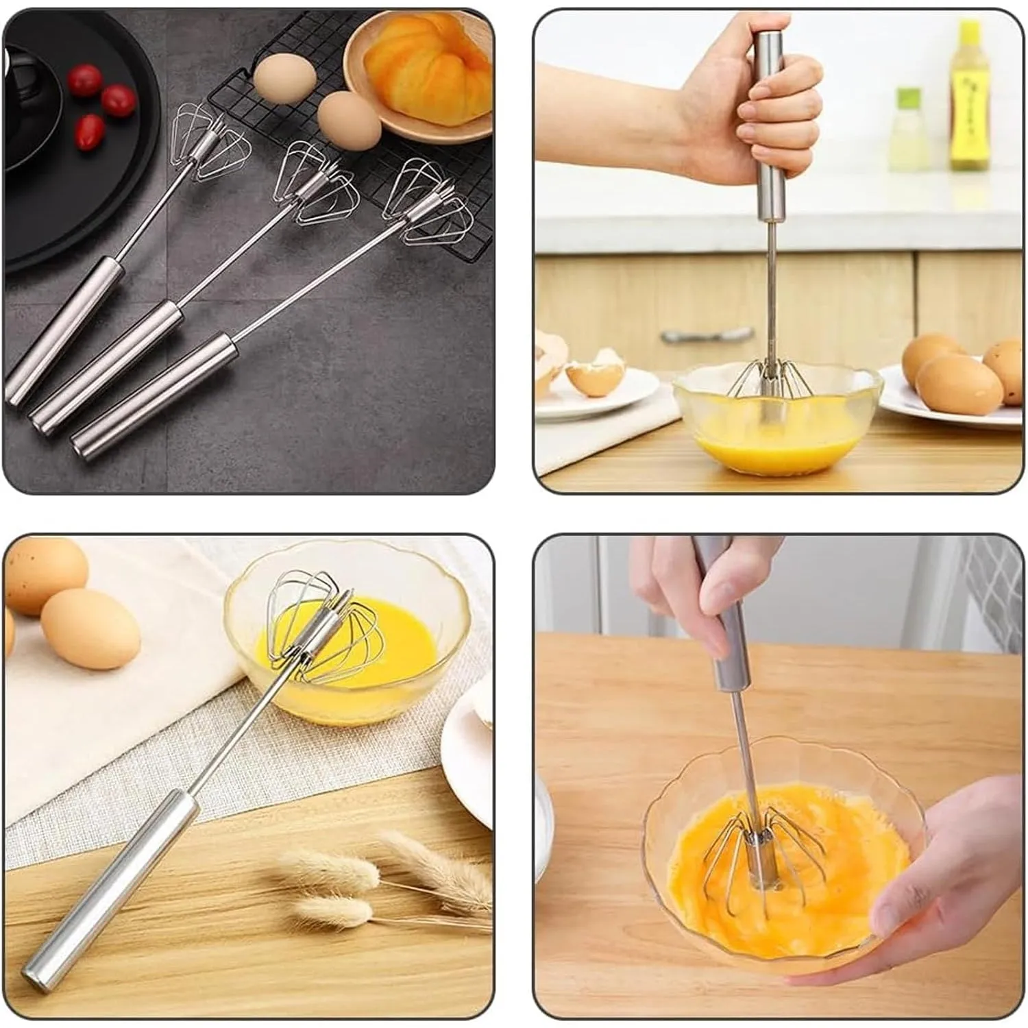 Easy Whisk - Easy Whisk Handheld Mixer, Easy Whisk Stainless Steel Hand Push Egg Beaters, 12 inch Stainless Steel Semi-Automatic Whisk Hand Push Mixer Rotary Whisk for Blending Beating (Red)