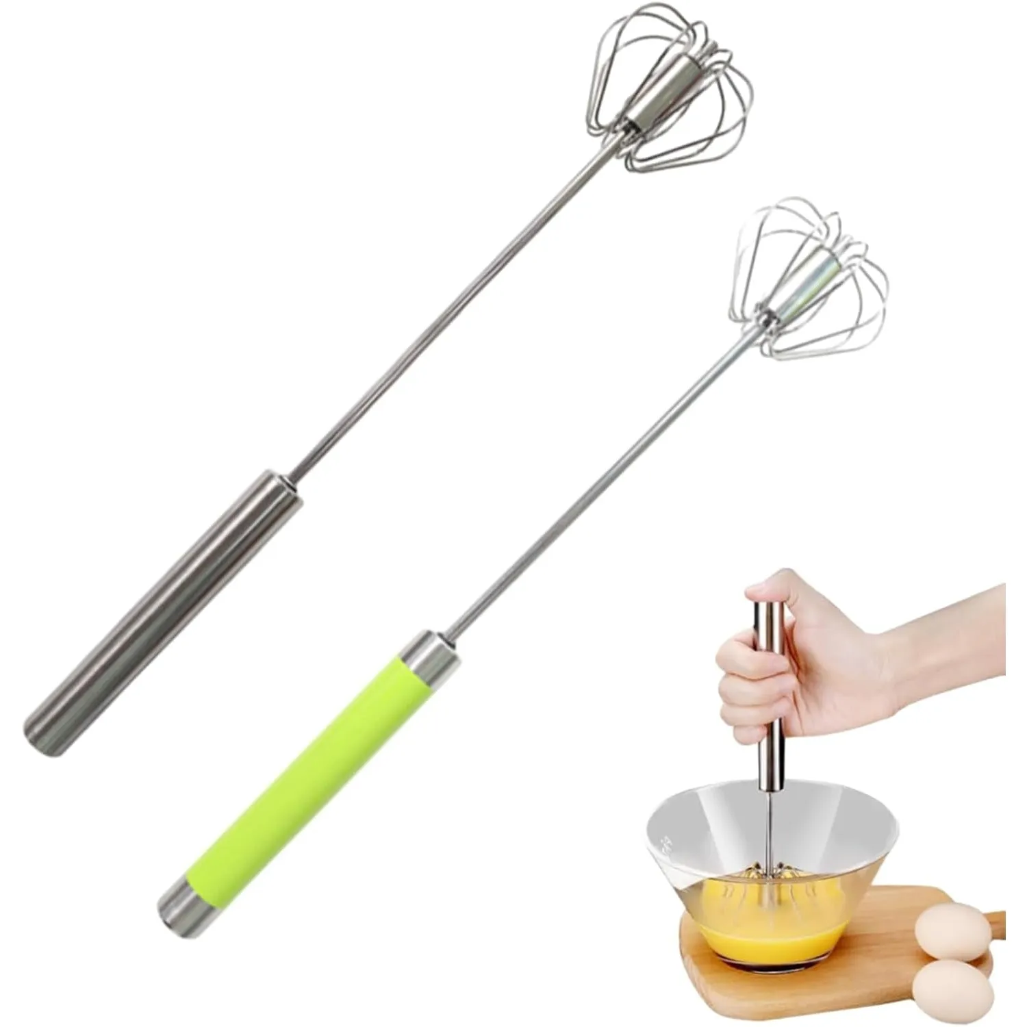 Easy Whisk - Easy Whisk Handheld Mixer, Easy Whisk Stainless Steel Hand Push Egg Beaters, 12 inch Stainless Steel Semi-Automatic Whisk Hand Push Mixer Rotary Whisk for Blending Beating (Red)