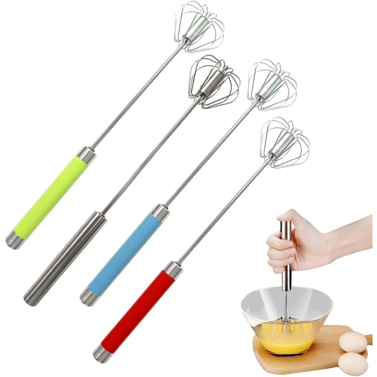 Easy Whisk - Easy Whisk Handheld Mixer, Easy Whisk Stainless Steel Hand Push Egg Beaters, 12 inch Stainless Steel Semi-Automatic Whisk Hand Push Mixer Rotary Whisk for Blending Beating (Red)