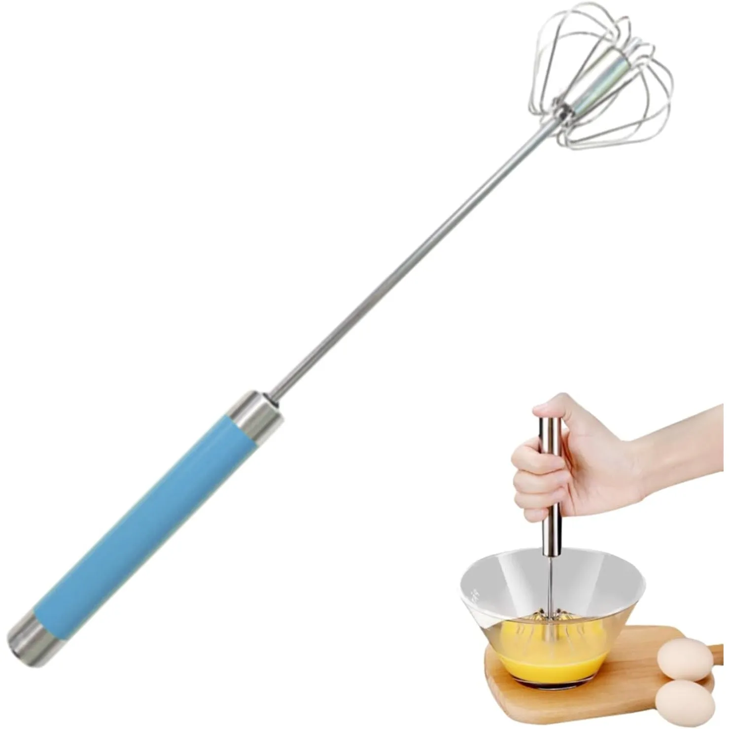 Easy Whisk - Easy Whisk Handheld Mixer, Easy Whisk Stainless Steel Hand Push Egg Beaters, 12 inch Stainless Steel Semi-Automatic Whisk Hand Push Mixer Rotary Whisk for Blending Beating (Red)