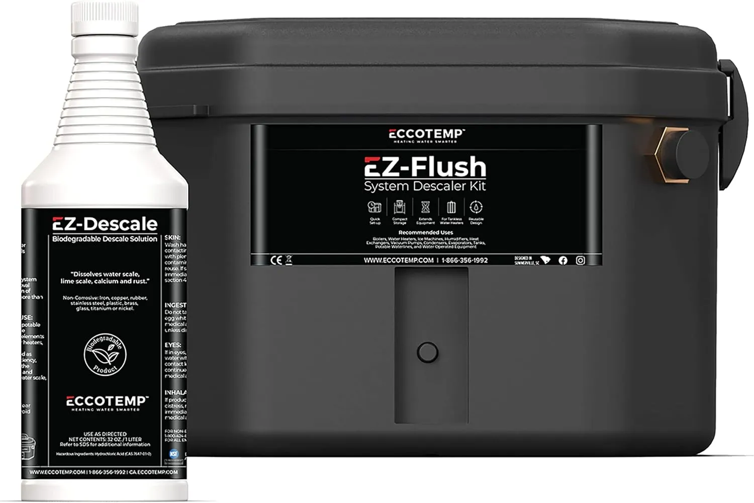 Eccotemp EZ-Flush System Descaler Kit with Pump and Solution, Durable Tankless Water Heater Flushing Kit