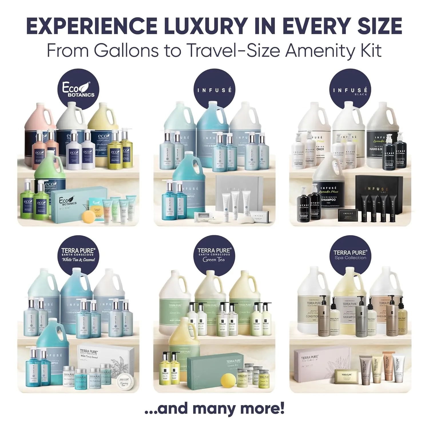 Eco Botanics Amenity & Accessory Kit | 0.85 oz Travel Size Shampoo, Conditioner, Lotion, Body Wash, Body Bar, Cleansing Bar, Shave & Dental Sets, Make-Up Remover Wipes, & Vanity Kit | 15 sets per case