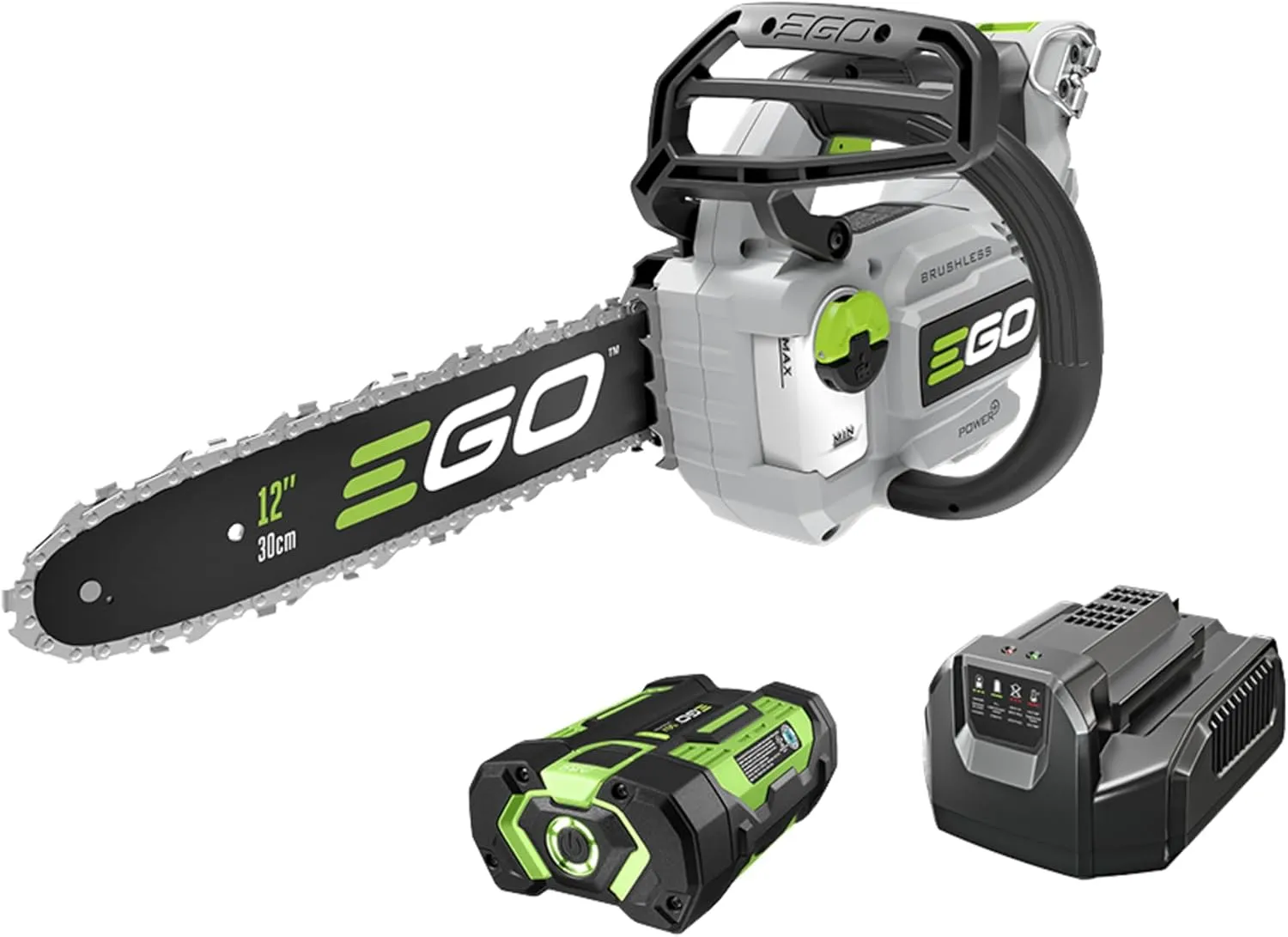 EGO POWER  Chain Saw, 12" Battery Powered Chainsaw, Electric Cordless, Includes 56V 2.5Ah Battery and Charger - CS1201